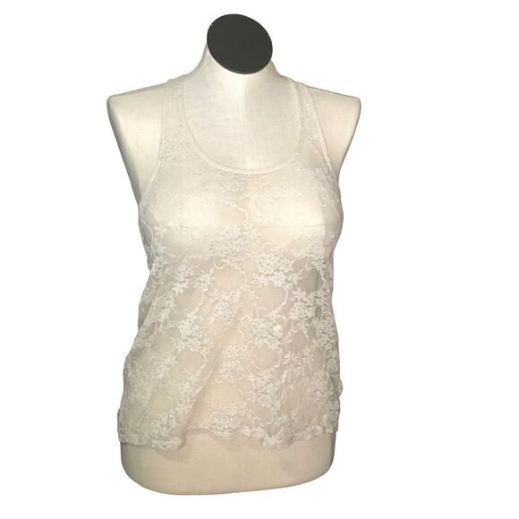 Divided by H&M Tank Womens 10 Lace Racerback Ivory Coquette Boho Barbiecore - Picture 1 of 5